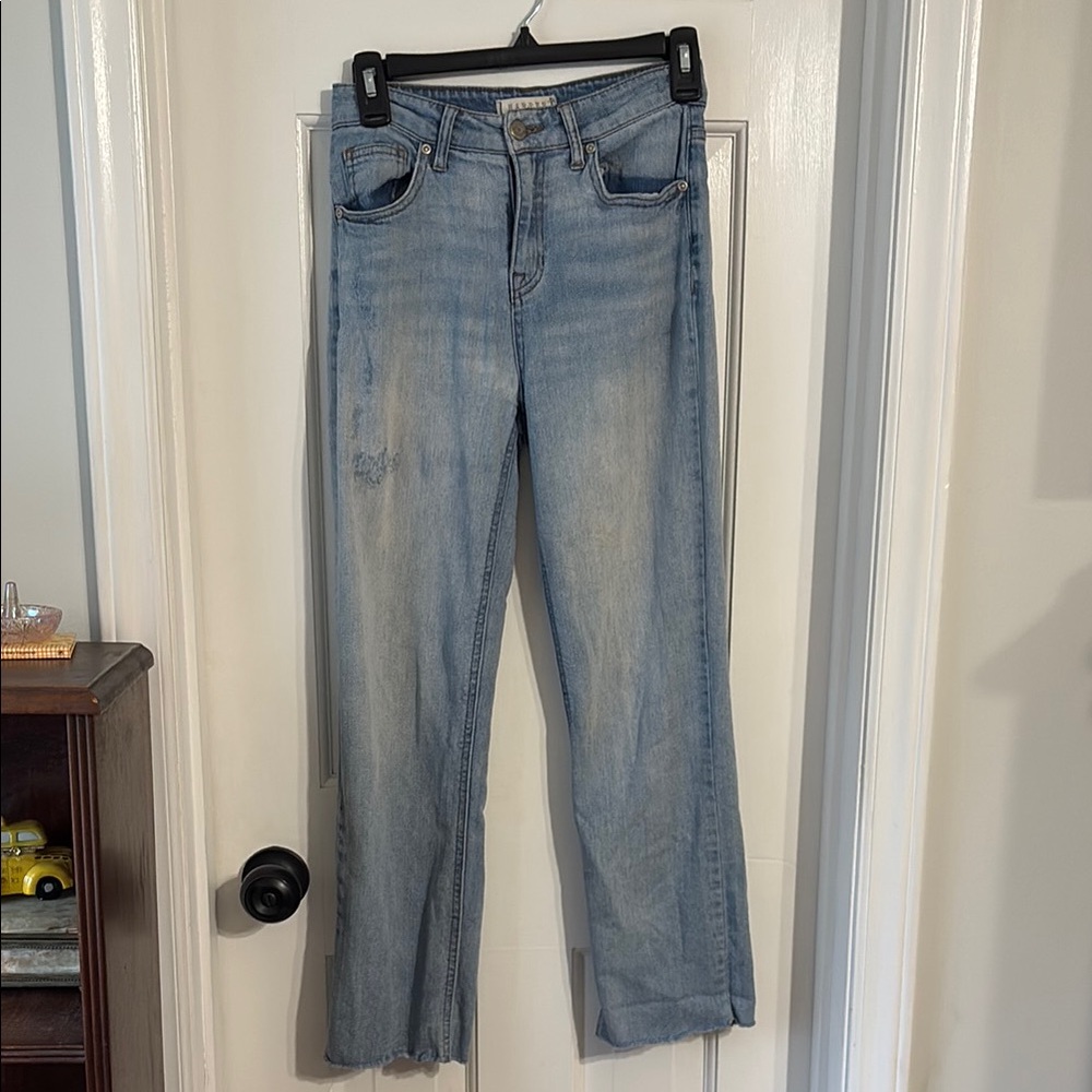 Harper Heritage - Light Blue Flare Wide Leg Jeans with Vintage Distressed Look